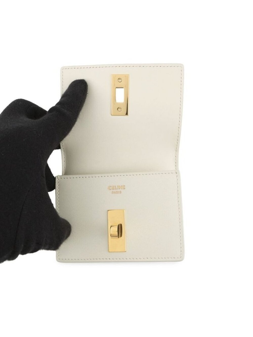 Celine Card Case with Flap Holder 16 Seeds Calf Leather White - Picture 4 of 9